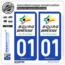 2 Autocollants plaque immatriculation Auto 01 Bourg-en-Bresse - Ville