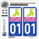 2 Autocollants plaque immatriculation Auto 01 Bourg-en-Bresse - Tourisme