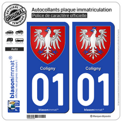 2 Autocollants plaque immatriculation Auto 01 Coligny - Armoiries