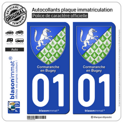 2 Autocollants plaque immatriculation Auto 01 Cormaranche-en-Bugey - Armoiries