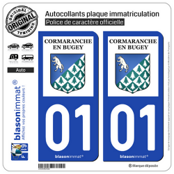 2 Autocollants plaque immatriculation Auto 01 Cormaranche-en-Bugey - Commune