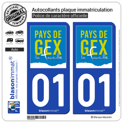 2 Autocollants plaque immatriculation Auto 01 Gex - Tourisme