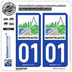 2 Autocollants plaque immatriculation Auto 01 Montracol - Commune