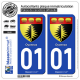 2 Autocollants plaque immatriculation Auto 01 Oyonnax - Armoiries