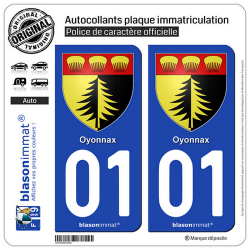 2 Autocollants plaque immatriculation Auto 01 Oyonnax - Armoiries