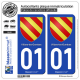 2 Autocollants plaque immatriculation Auto 01 Villars-les-Dombes - Armoiries