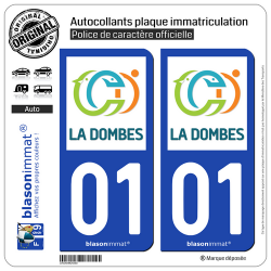 2 Autocollants plaque immatriculation Auto 01 Villars-les-Dombes - Agglo