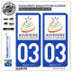 2 Autocollants plaque immatriculation Auto 03 Auvergne - Tourisme