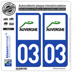 2 Autocollants plaque immatriculation Auto 03 Auvergne - LogoType