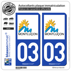 2 Autocollants plaque immatriculation Auto 03 Montluçon - Ville