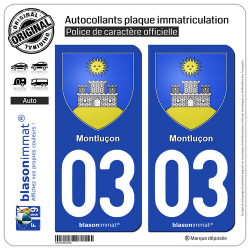 2 Autocollants plaque immatriculation Auto 03 Montluçon - Armoiries