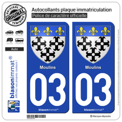 2 Autocollants plaque immatriculation Auto 03 Moulins - Armoiries