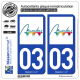 2 Autocollants plaque immatriculation Auto 03 Moulins - Ville