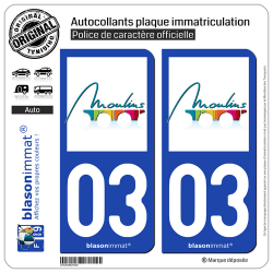 2 Autocollants plaque immatriculation Auto 03 Moulins - Ville