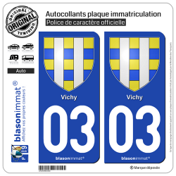 2 Autocollants plaque immatriculation Auto 03 Vichy - Armoiries