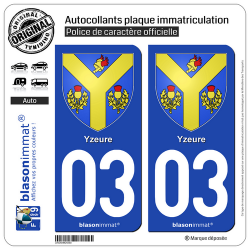 2 Autocollants plaque immatriculation Auto 03 Yzeure - Armoiries