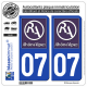 2 Autocollants plaque immatriculation Auto 07 Rhône-Alpes - LogoType II