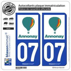 2 Autocollants plaque immatriculation auto 07 Annonay - Ville