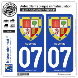 2 Autocollants plaque immatriculation Auto 07 Aubenas - Armoiries