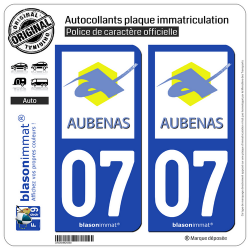 2 Autocollants plaque immatriculation Auto 07 Aubenas - Ville