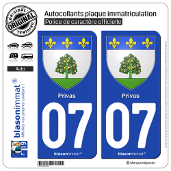 2 Autocollants plaque immatriculation Auto 07 Privas - Armoiries