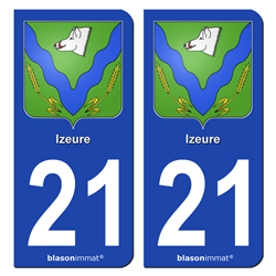 2 Autocollants plaque immatriculation Auto 21 Izeure - Armoiries