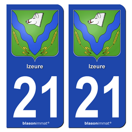 Jeu de 2 Stickers pour plaques d'immatriculation auto - Modèle : 21 Izeure - Armoiries