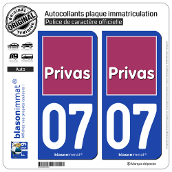 2 Autocollants plaque immatriculation Auto 07 Privas - Ville