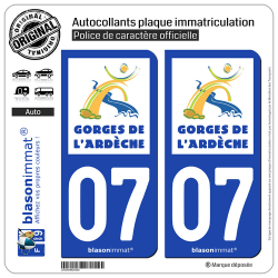 2 Autocollants plaque immatriculation Auto 07 Vallon-Pont-d'Arc - Agglo