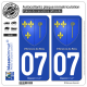 2 Autocollants plaque immatriculation Auto 07 Villeneuve-de-Berg - Armoiries