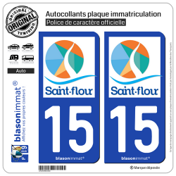 2 Autocollants plaque immatriculation Auto 15 Saint-Flour - Agglo