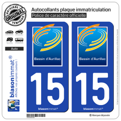 2 Autocollants plaque immatriculation Auto 15 Aurillac - Agglo
