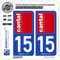 2 Autocollants plaque immatriculation Auto 15 Cantal - Must