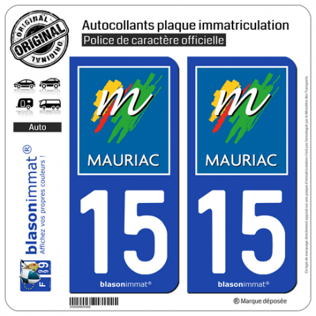 2 Autocollants plaque immatriculation Auto 15 Mauriac - Ville