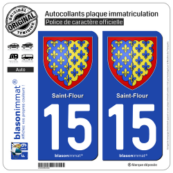 2 Autocollants plaque immatriculation Auto 15 Saint-Flour - Armoiries