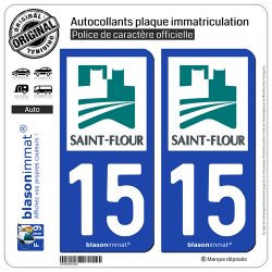 2 Autocollants plaque immatriculation Auto 15 Saint-Flour - Ville