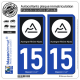 2 Autocollants plaque immatriculation Auto 15 Auvergne-Rhône-Alpes - Région II