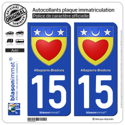 2 Autocollants plaque immatriculation Auto 15 Albepierre-Bredons - Armoiries