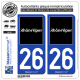 2 Autocollants plaque immatriculation Auto 26 Rhône-Alpes - Tourisme