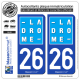2 Autocollants plaque immatriculation Auto 26 Drôme - Département