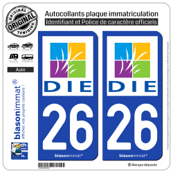 2 Autocollants plaque immatriculation Auto 26 Die - Ville