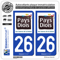 2 Autocollants plaque immatriculation Auto 26 Die - Pays