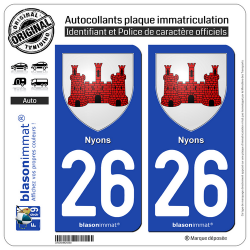 2 Autocollants plaque immatriculation Auto 26 Nyons - Armoiries