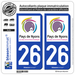 2 Autocollants plaque immatriculation Auto 26 Nyons - Pays