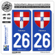 2 Autocollants plaque immatriculation Auto 26 Valence - Armoiries