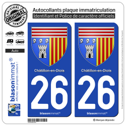 2 Autocollants plaque immatriculation Auto 26 Châtillon-en-Diois - Armoiries