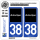 2 Autocollants plaque immatriculation Auto 38 Rhône-Alpes - Tourisme