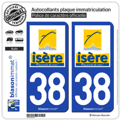 2 Autocollants plaque immatriculation Auto 38 Isère - Département