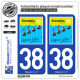 2 Autocollants plaque immatriculation Auto 38 Grenoble - Tourisme