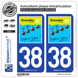 2 Autocollants plaque immatriculation Auto 38 Grenoble - Tourisme